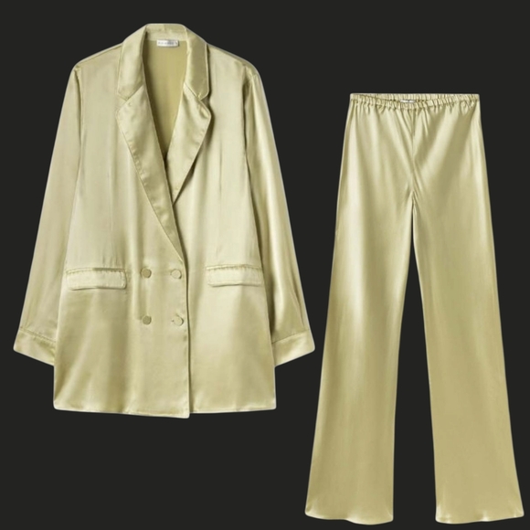 Silk Laundry 100% Silk Relaxed Blazer & Bias Cut Pants in Sage NWT $750 MSRP XS - Picture 1 of 14